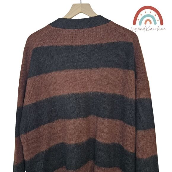 New! AllSaints Lou Stripe Wool Italian Brushed Knit Cardigan Oversized Sweater - Picture 6 of 14